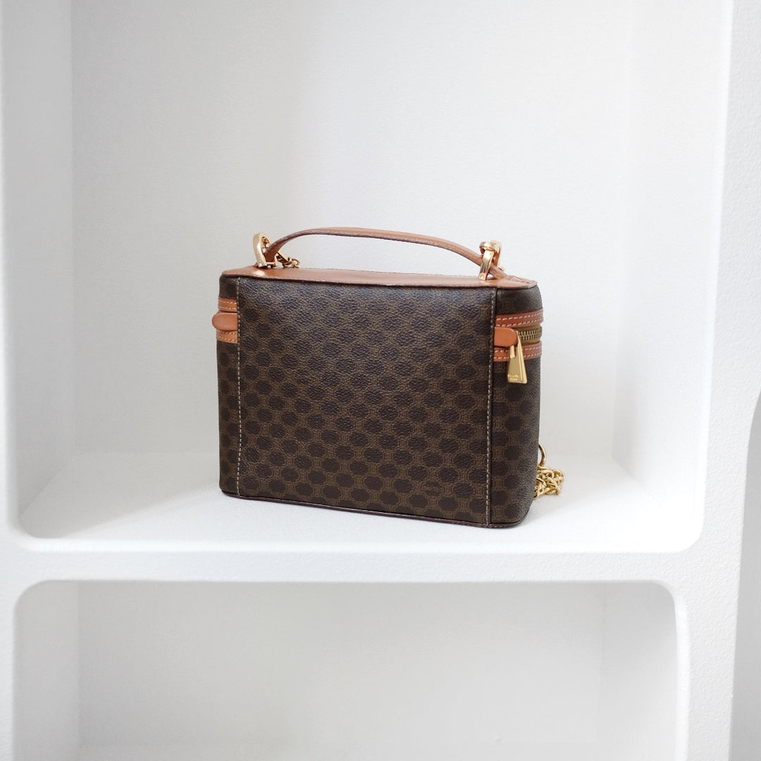 Celine macadam vanity brown coated canvas fabric cosmetic bag