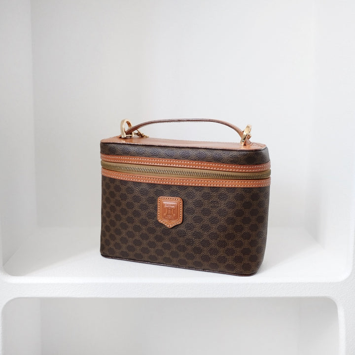 Celine macadam vanity brown coated canvas fabric cosmetic bag