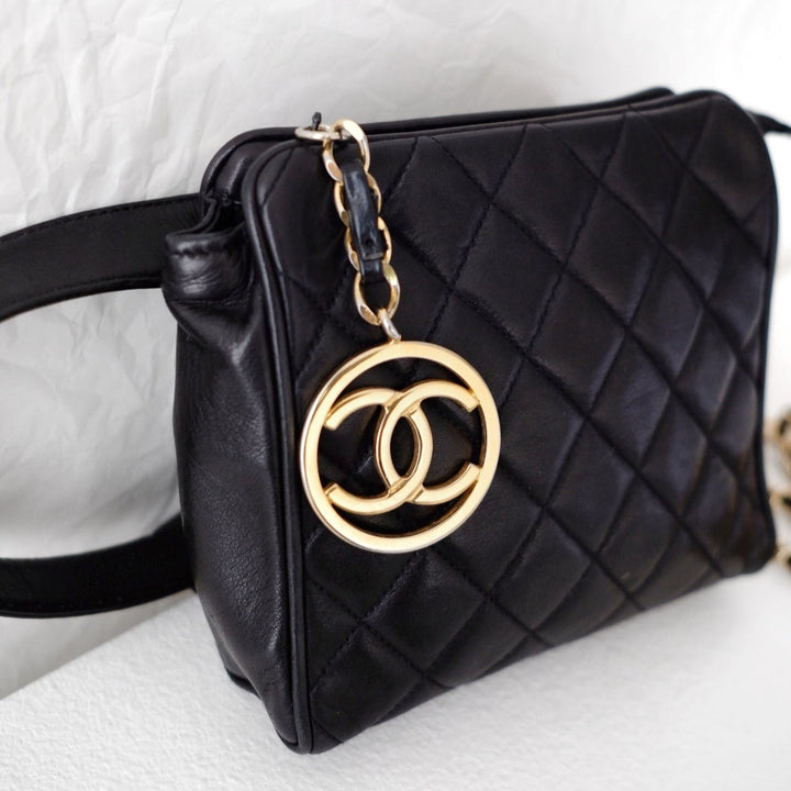 Chanel vintage quilted sheepskin CC belt bag