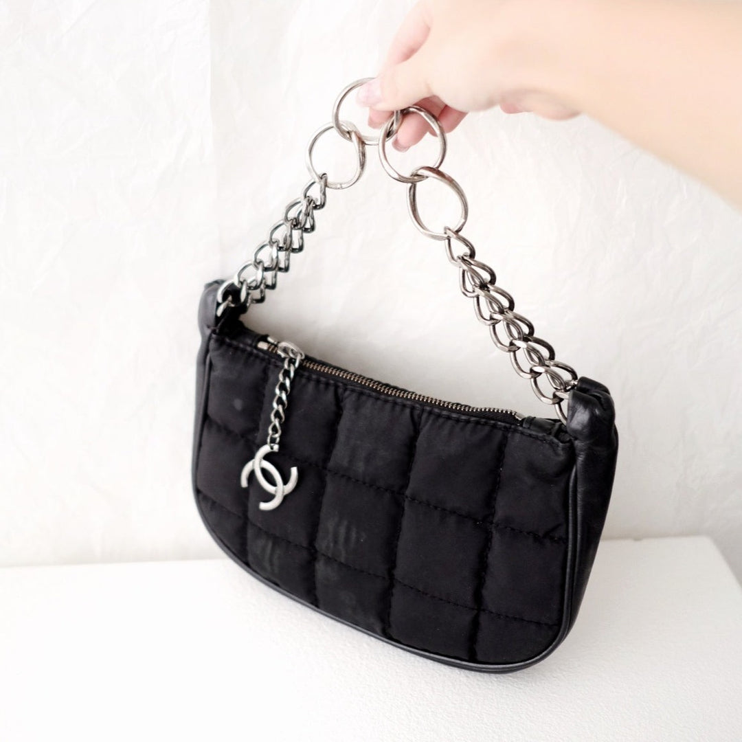 Chanel black chocolate bar nylon pochette