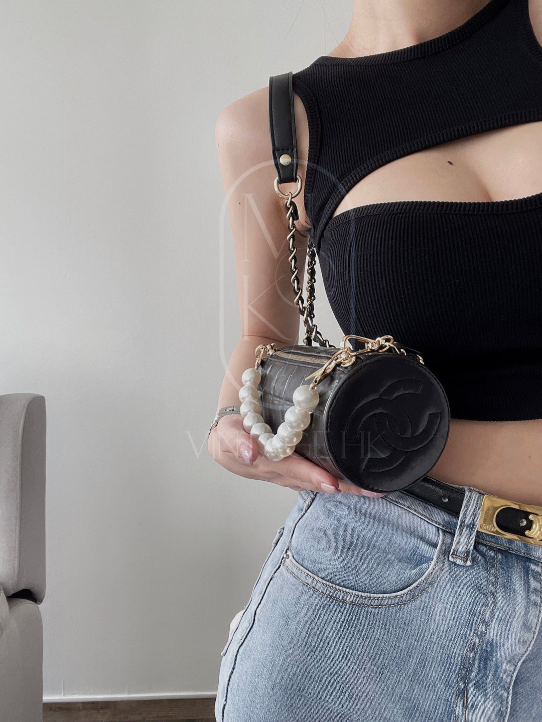 Chanel vintage chocolate bar cc cylinder bag
