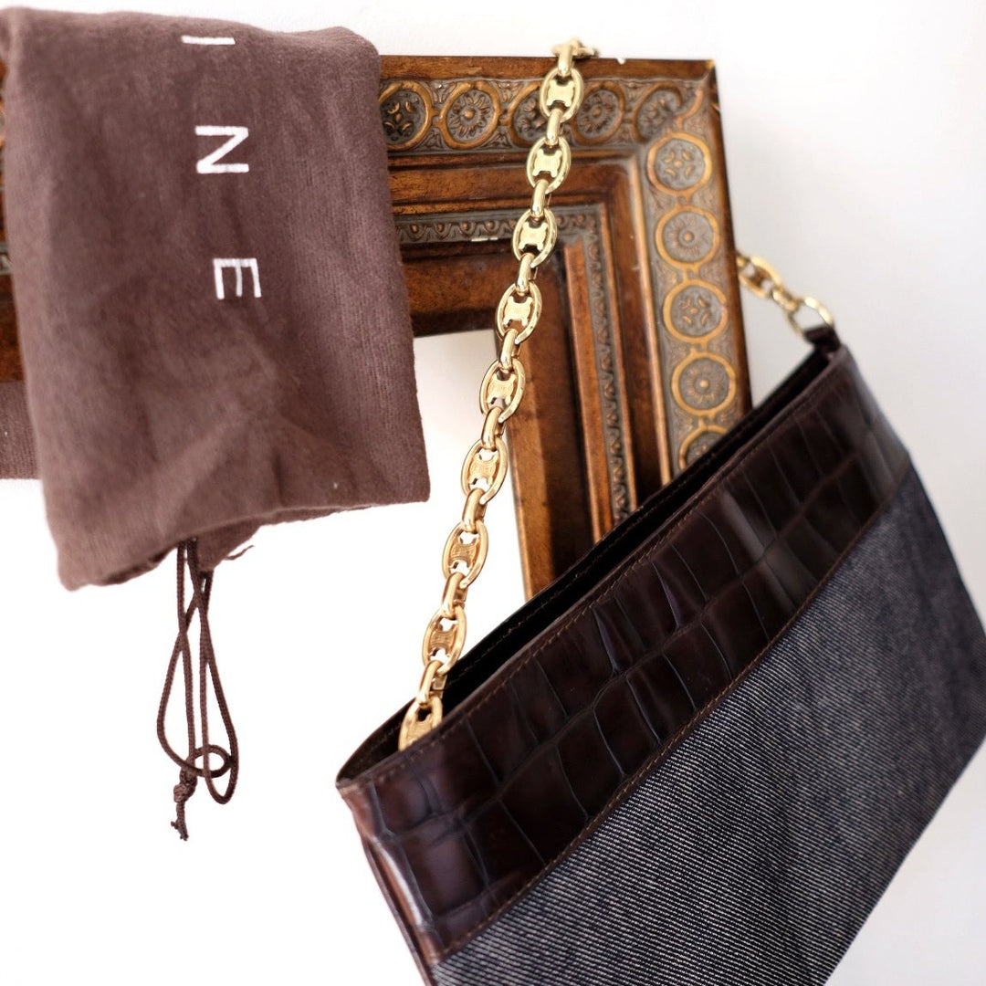 Celine vintage denim and leather chain bag