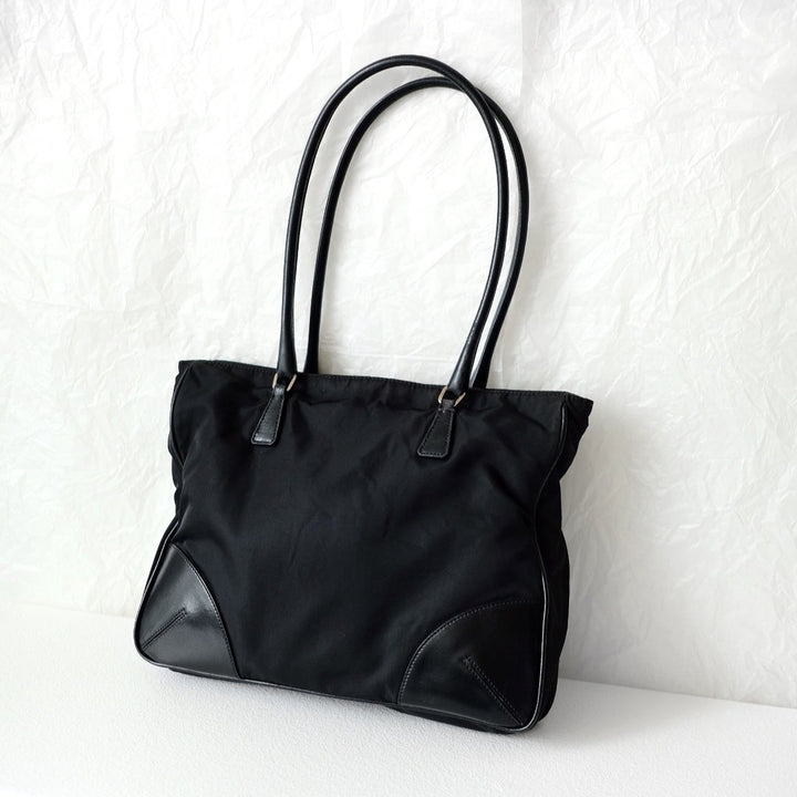 Prada vintage nylon and leather tote bag