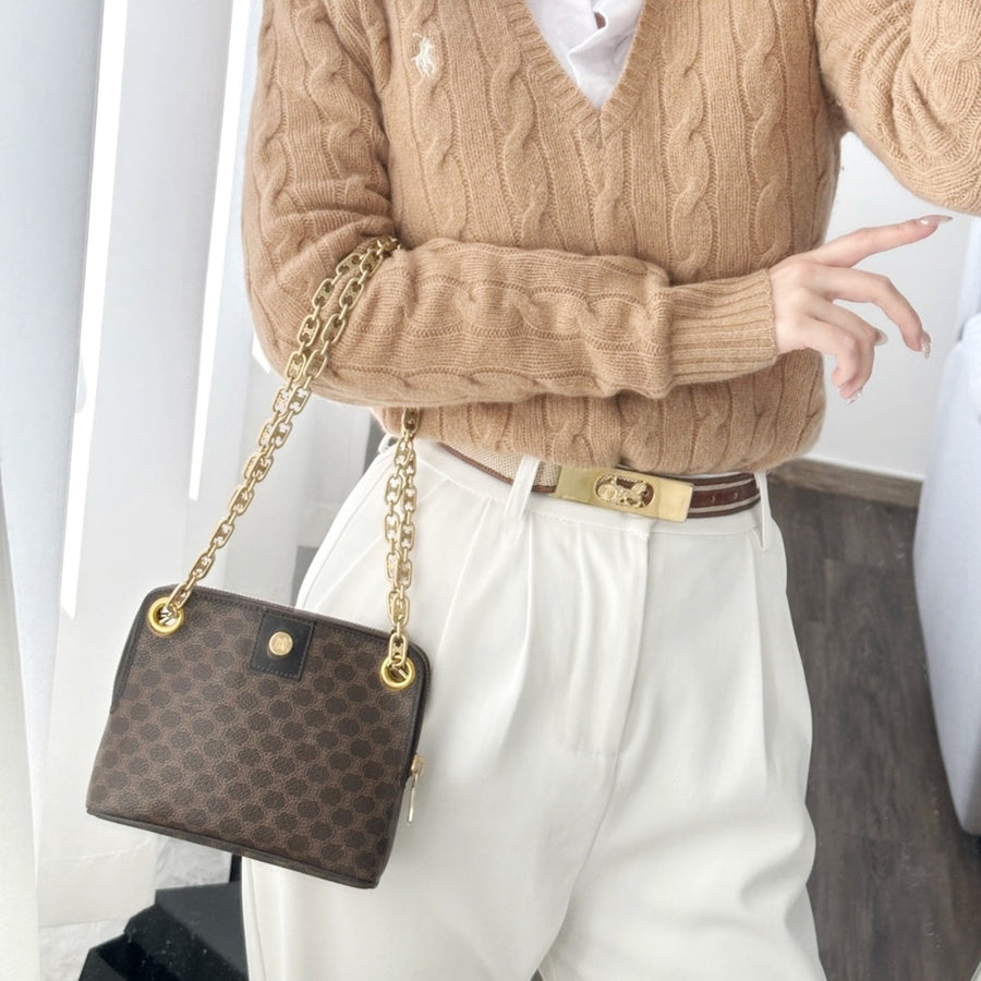 Celine leather clutch+chain