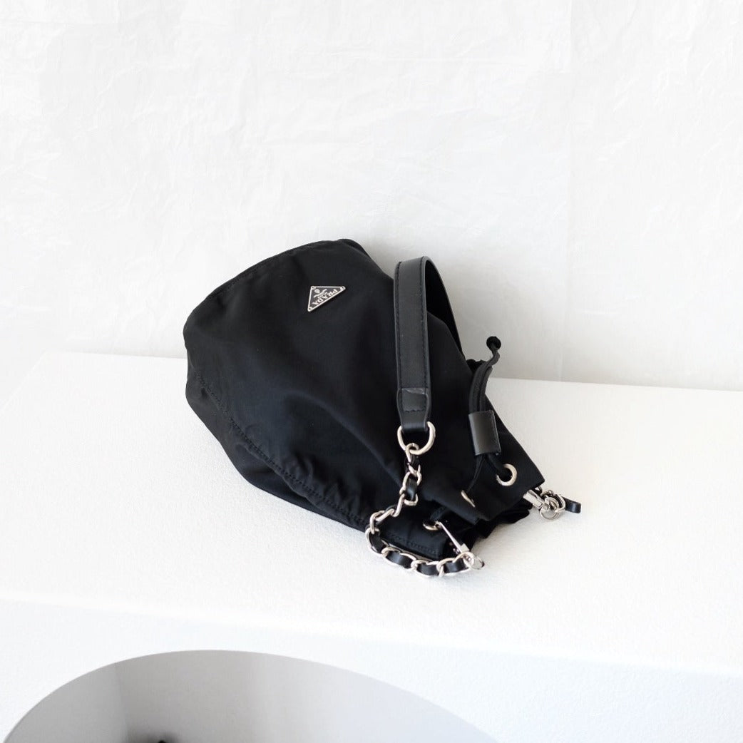 Prada nylon bucket bag +chain