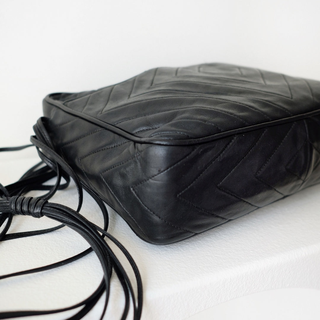 Chanel black quilted lambskin crossbody bag with tassel
