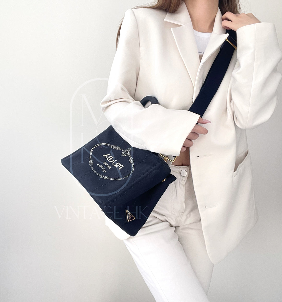 Prada canapa 2way denim shoulder hand bag
