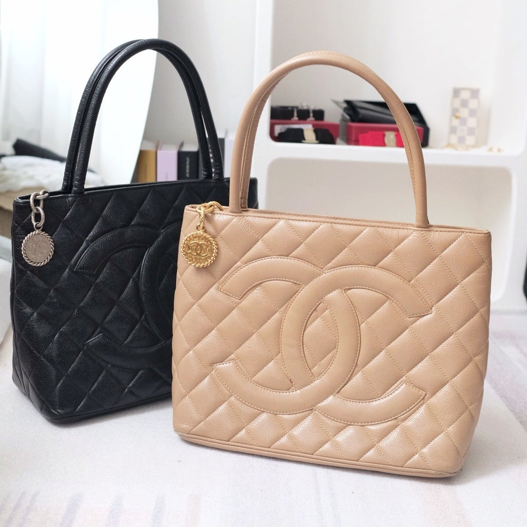 Chanel medallion beige tote bag