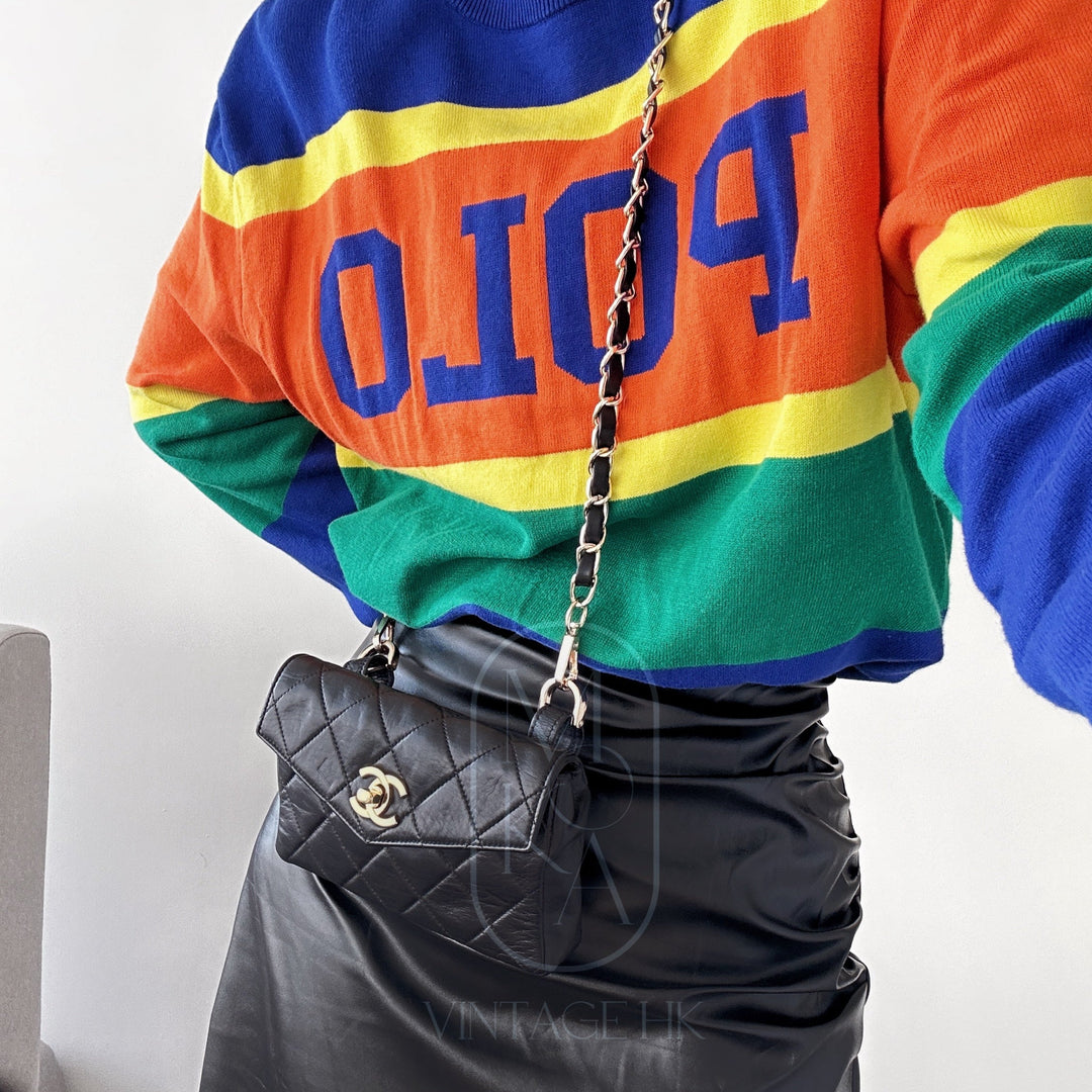 Chanel vintage quilted sheepskin CC belt bag+chain