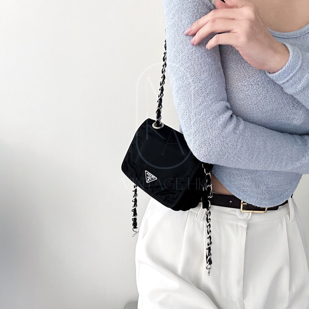 Prada nylon flap clutch+chain