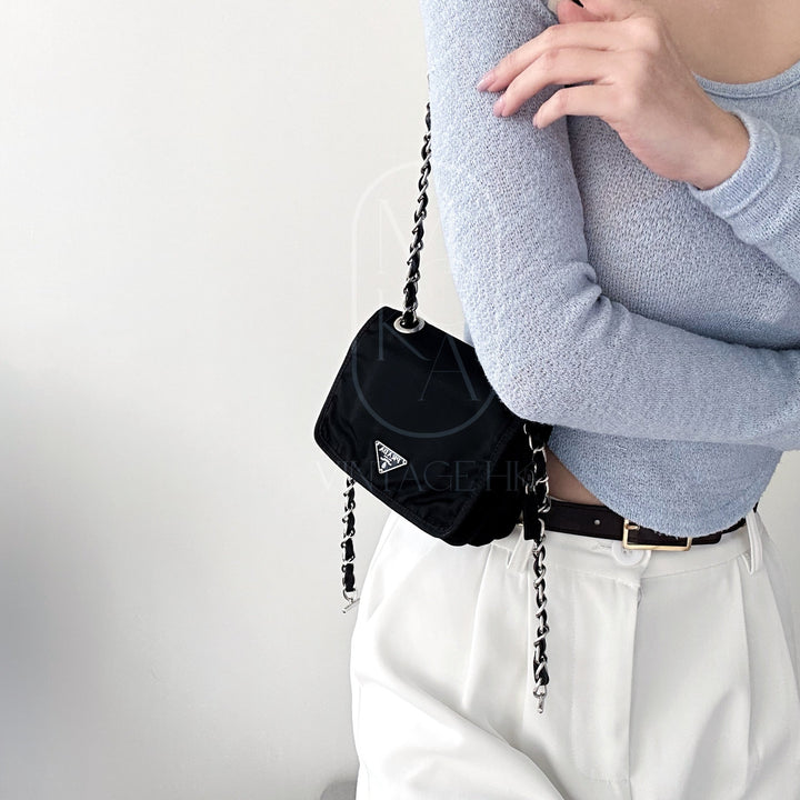 Prada nylon flap clutch+chain