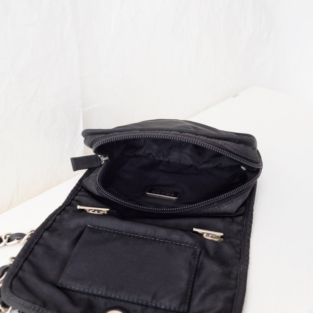 Prada nylon flap clutch+chain