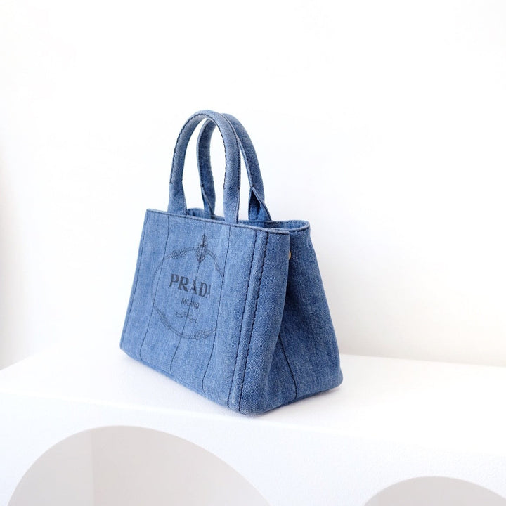 Prada canapa 2way denim shoulder hand bag