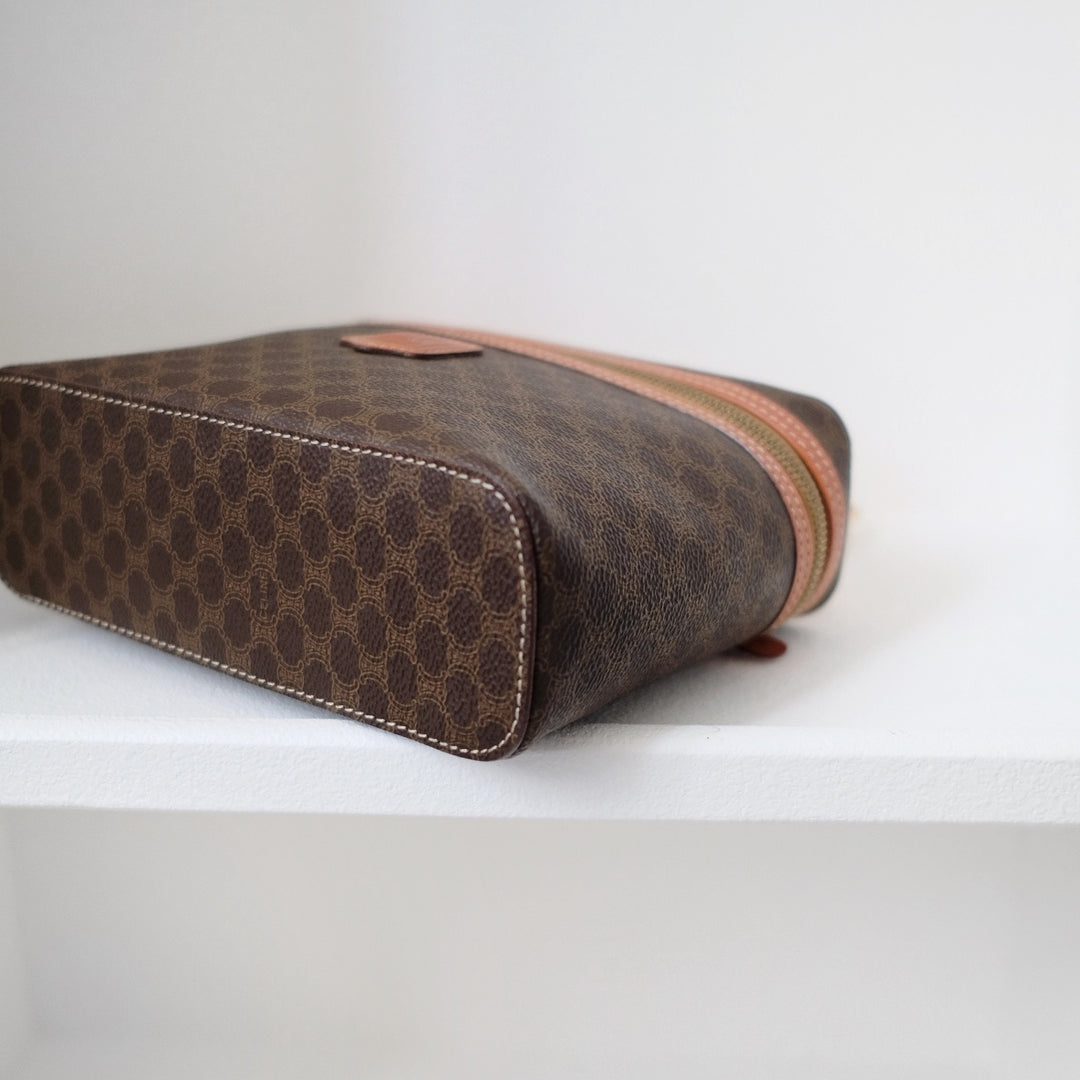 Celine macadam vanity brown coated canvas fabric cosmetic bag