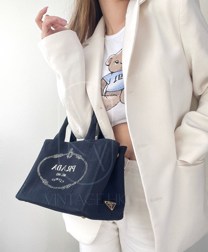 Prada canapa 2way denim shoulder hand bag