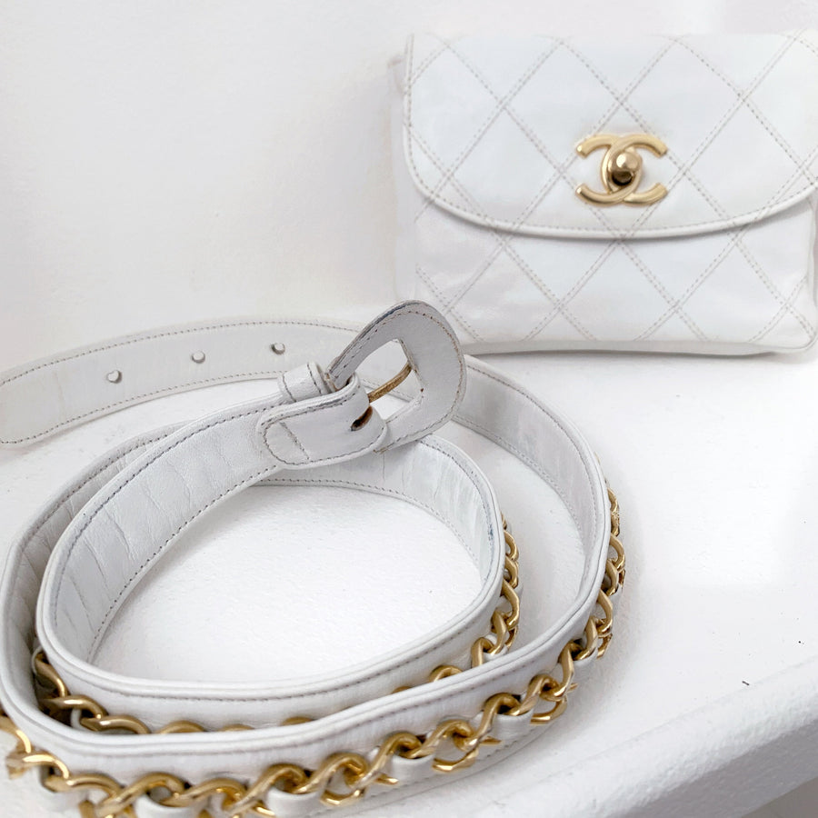 Chanel vintage quilted sheepskin CC belt bag