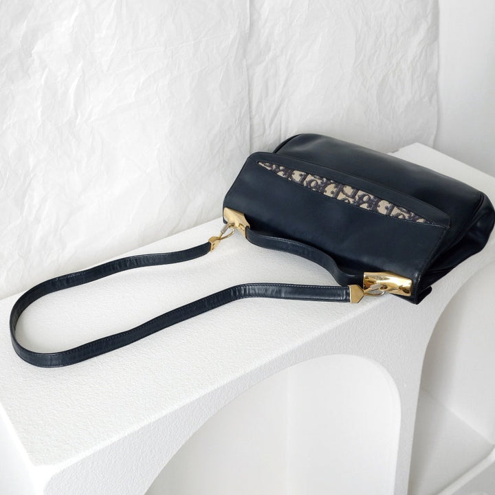 Dior trotteur dark navy cream leather jacquard handbag