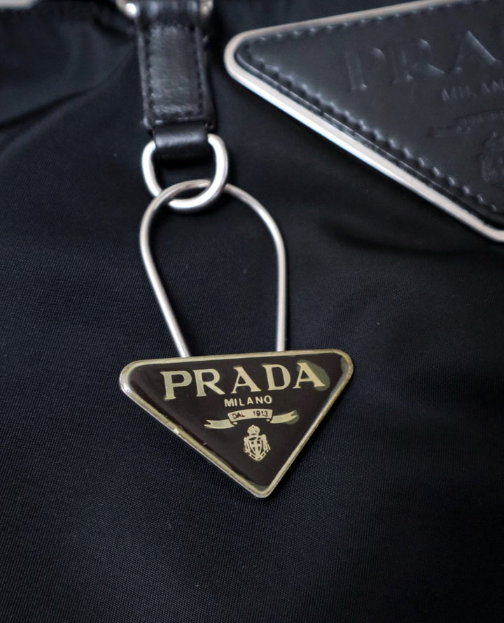 Prada nylon tote bag with keychain