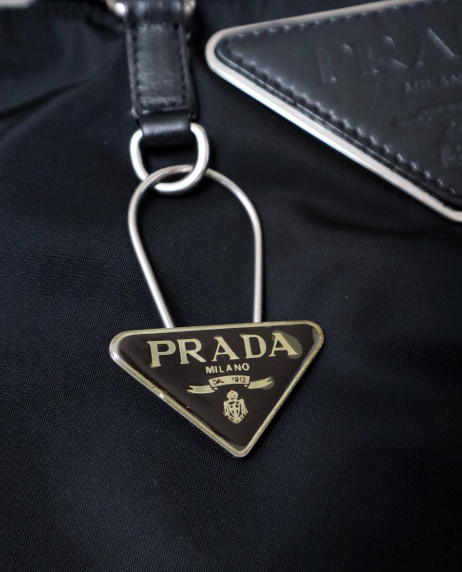 Prada nylon tote bag with keychain