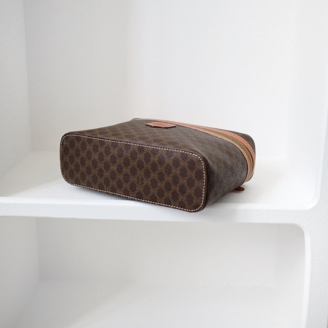 Celine macadam vanity brown coated canvas fabric cosmetic bag