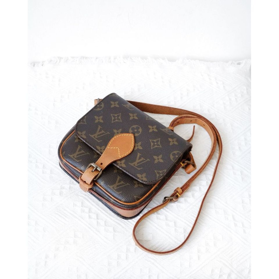 Louis Vuitton shoulder cartouchiere mini vintage brown monogram canvas leather cross body bag
