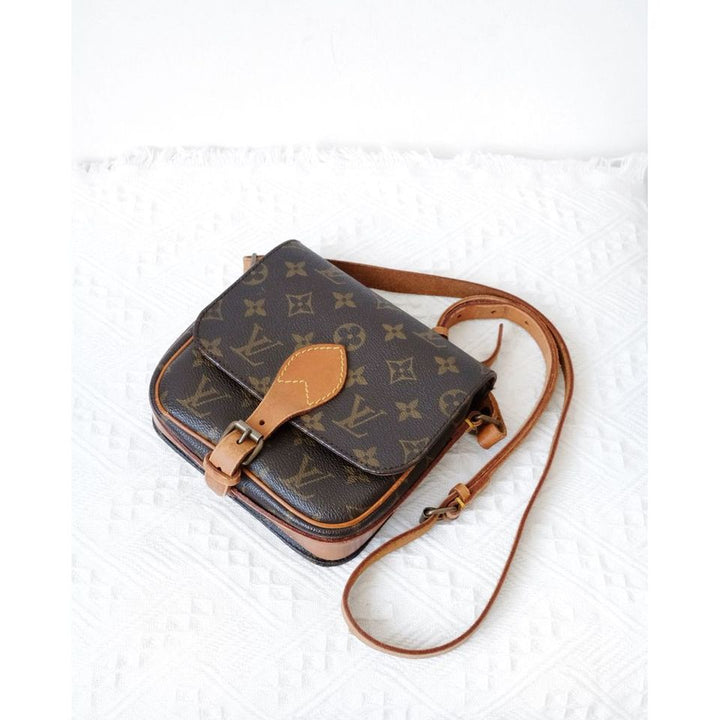 Louis Vuitton shoulder cartouchiere mini vintage brown monogram canvas leather cross body bag