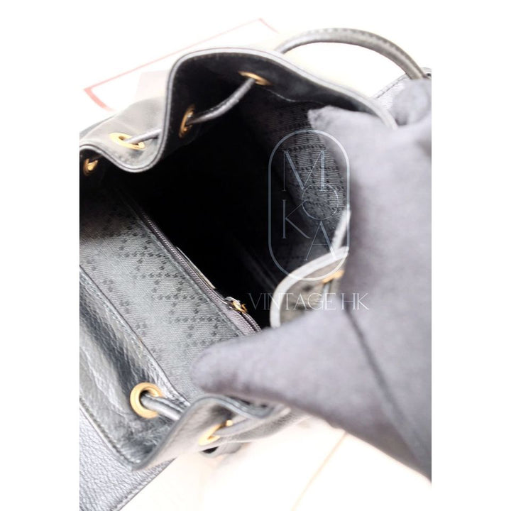 Gucci black vintage mini leather bamboo backpack